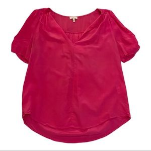 Joie Hot Pink 100% Silk V-Neck Short Sleeve Blouse Sz M